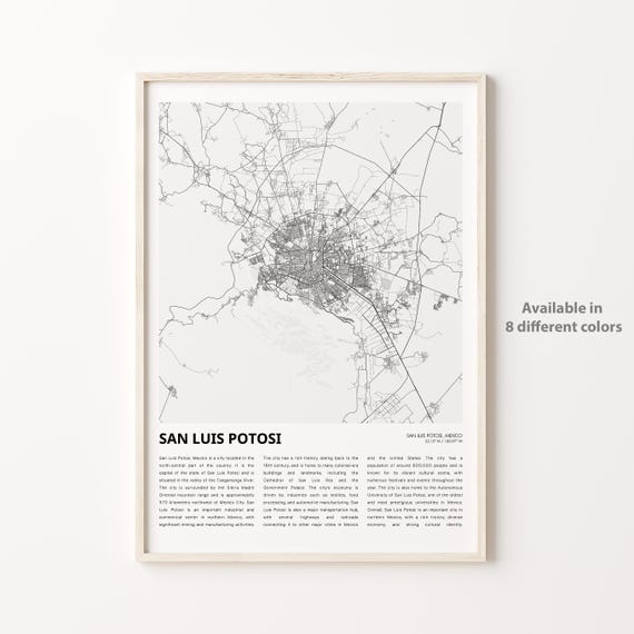 San Luis Potosi Mexico City Street Map Poster Gift Decor Art
