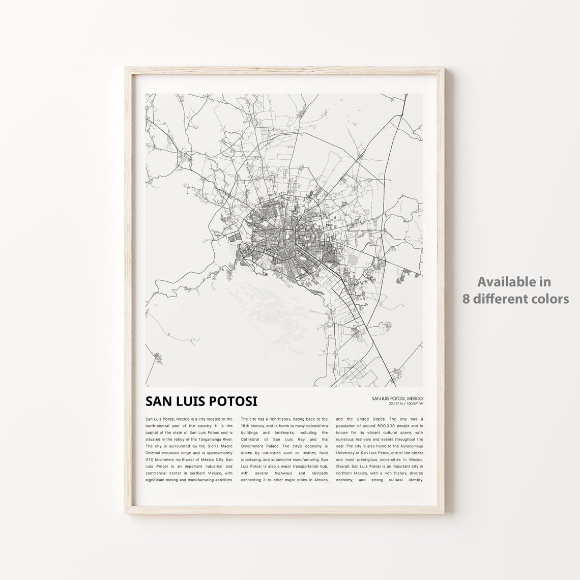 San Luis Potosi Mexico City Street Map Poster Gift Decor Art