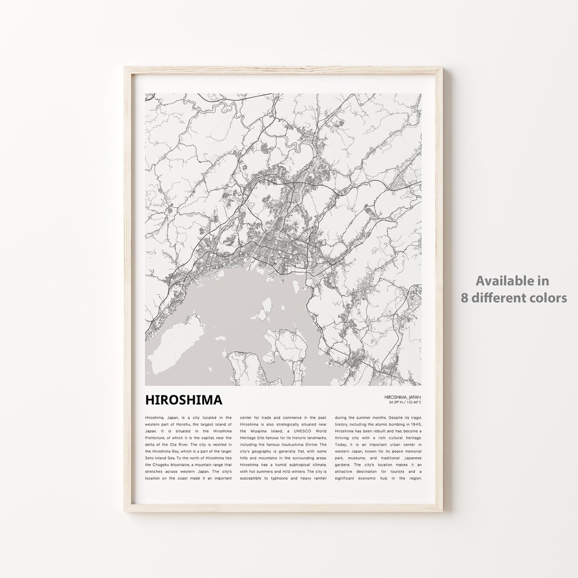 Hiroshima Japan Minimalist City Map Poster Coastal Decor Art