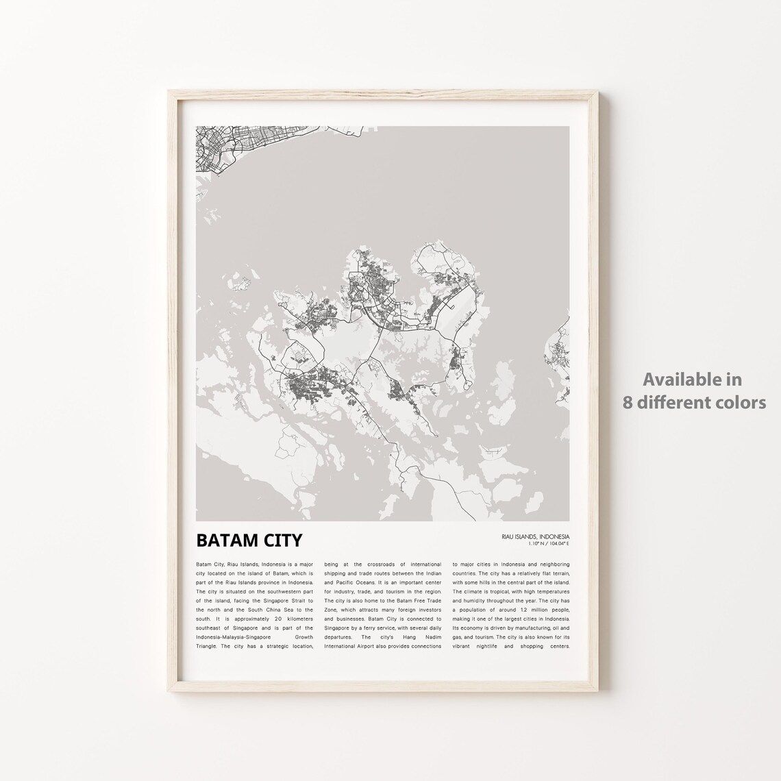 Batam City Indonesia Detailed Street Map Riau Islands Travel Poster