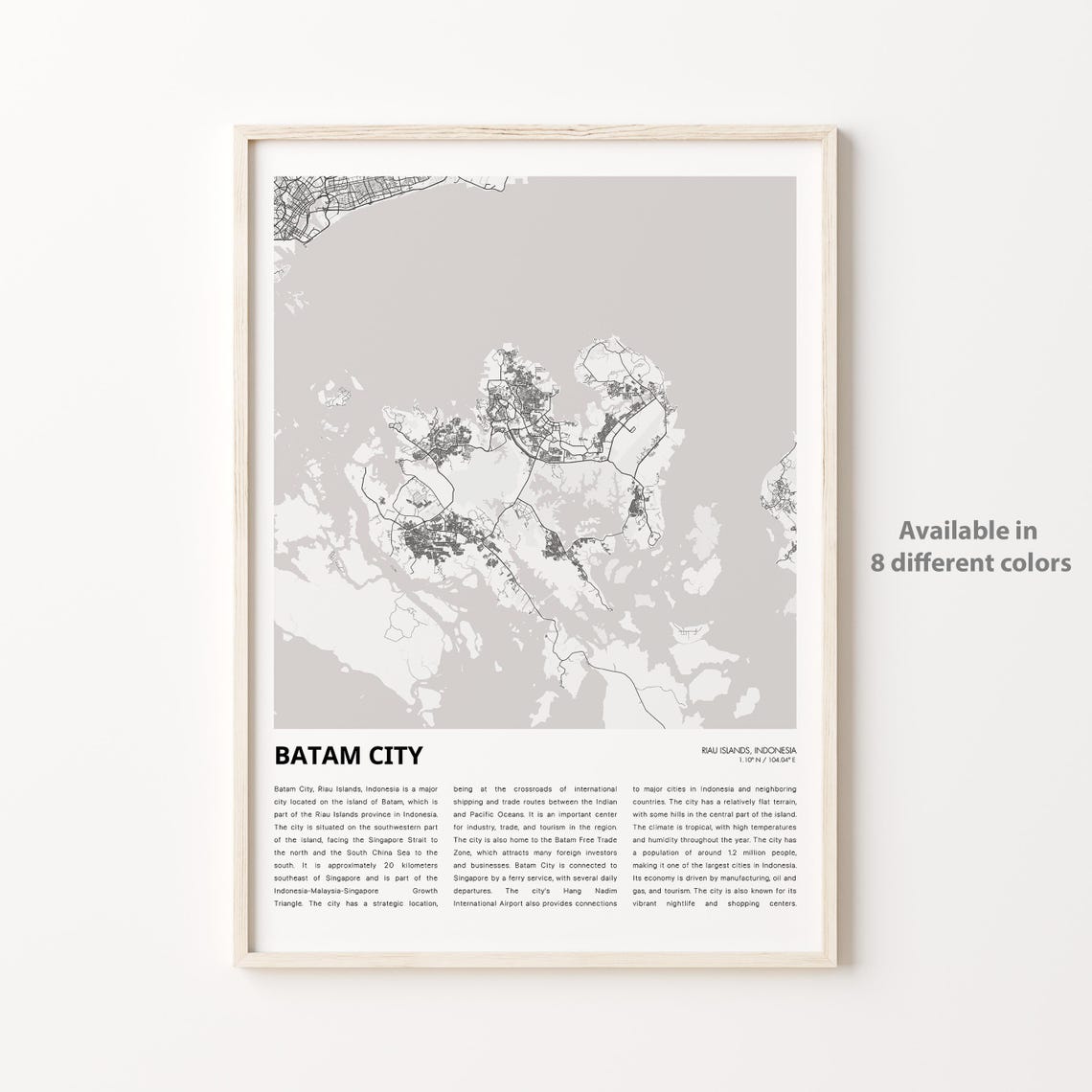 Batam City Map Print Travel Wall Decor Art Riau Islands Housewarming Gift Personalized Poster