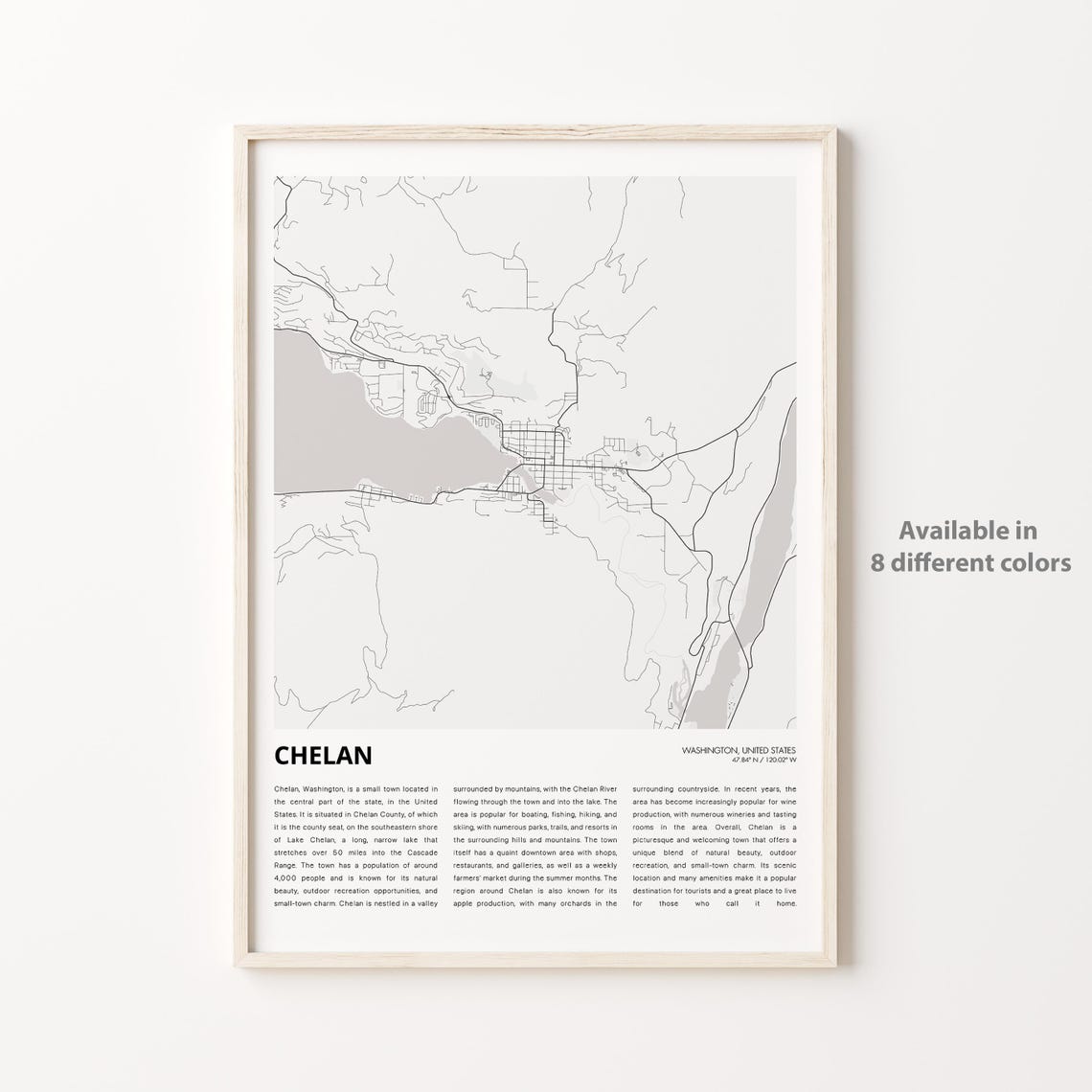 Chelan Washington Minimalist City Map with Text Artwork Poster