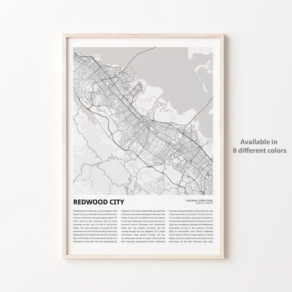 Redwood City California Map Minimalist Black And White Travel Poster