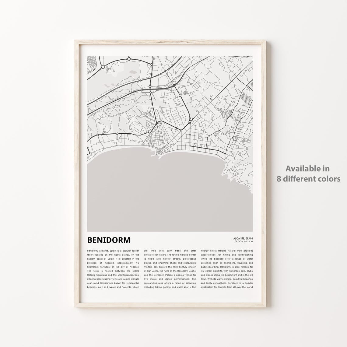 Benidorm Map Print Travel Wall Decor Art Alicante Housewarming Gift