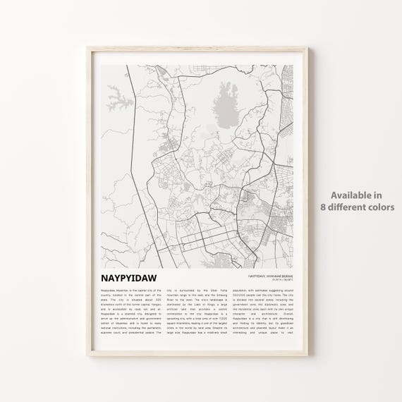 Naypyidaw Map Print Travel Wall Decor Art Housewarming Gift