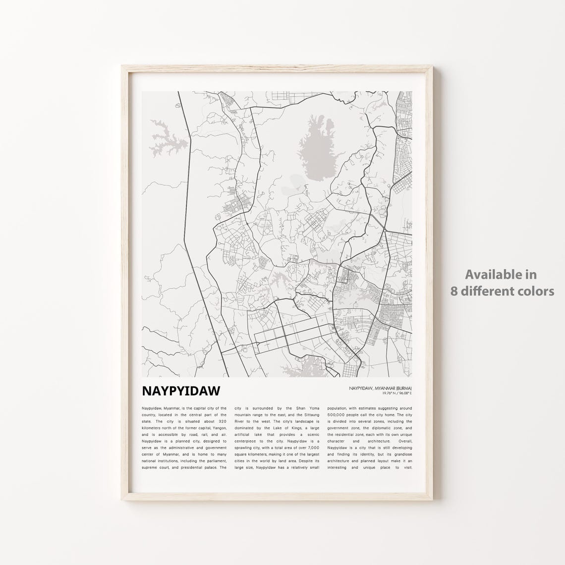 Naypyidaw Myanmar Capital City Map Poster Modern Minimalist Decor