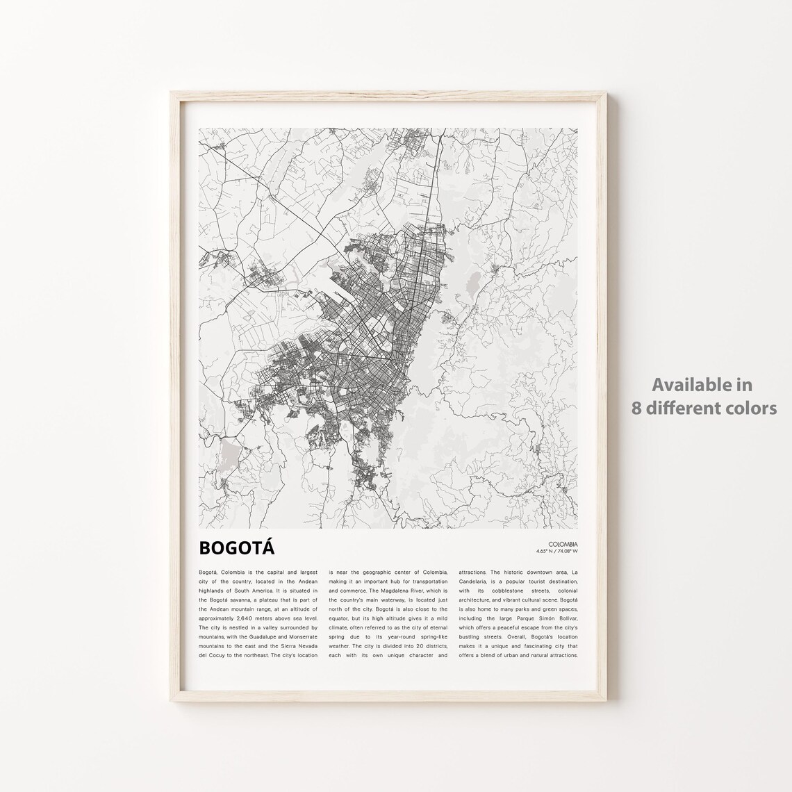 Bogota Colombia Minimalist Street Map Poster with City Description
