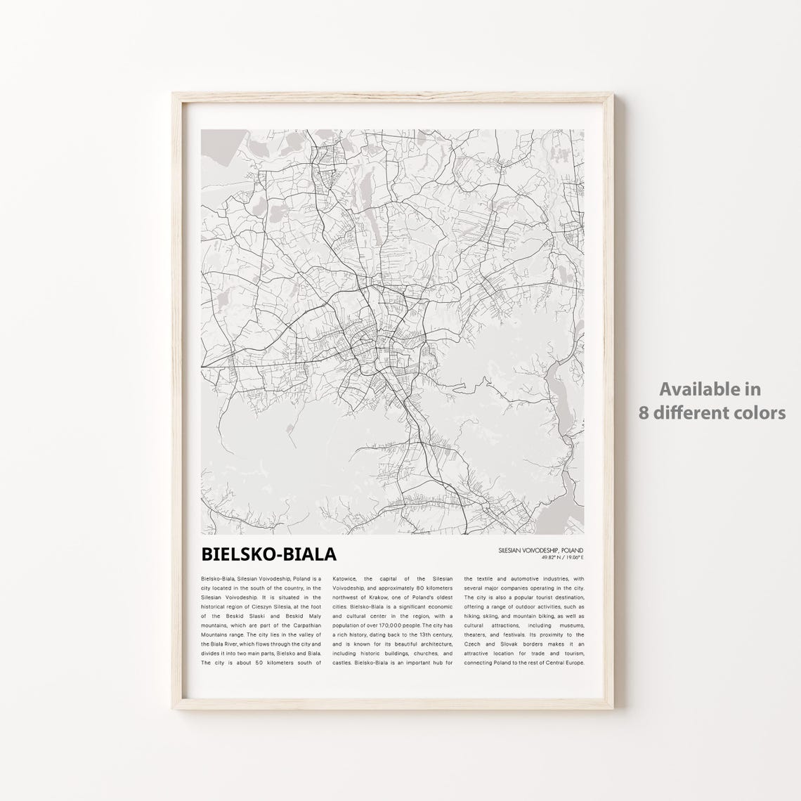 Bielsko-Biala Poland Silesian Voivodeship Gray Street Map Wall Poster