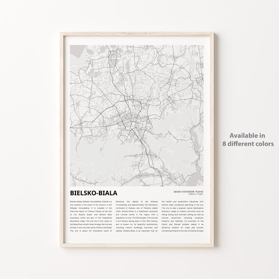 Bielsko-Biala Poland Silesian Voivodeship Gray Street Map Wall Poster
