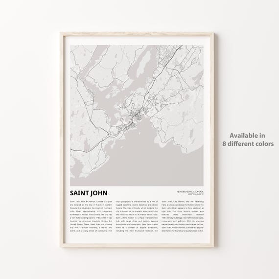 Saint John Map Print Travel Wall Decor Art New Brunswick Housewarming Gift