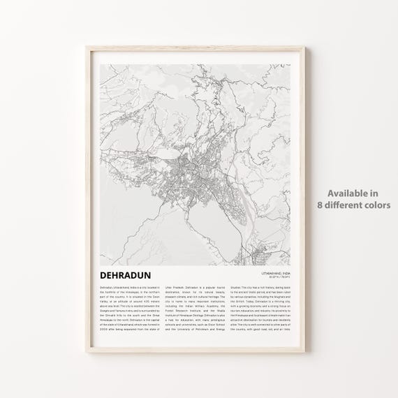 Dehradun Map Print Travel Wall Decor Art Uttarakhand Housewarming Gift