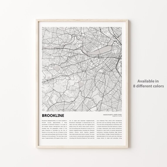 Brookline Massachusetts Minimalist City Street Map Travel Poster