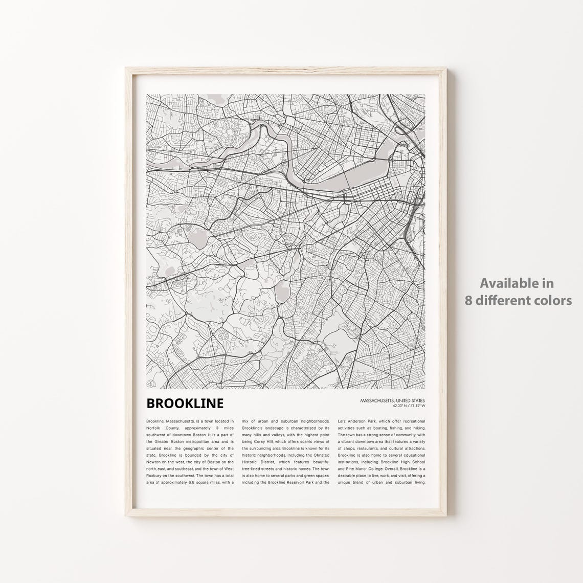 Brookline Massachusetts Minimalist City Street Map Travel Poster