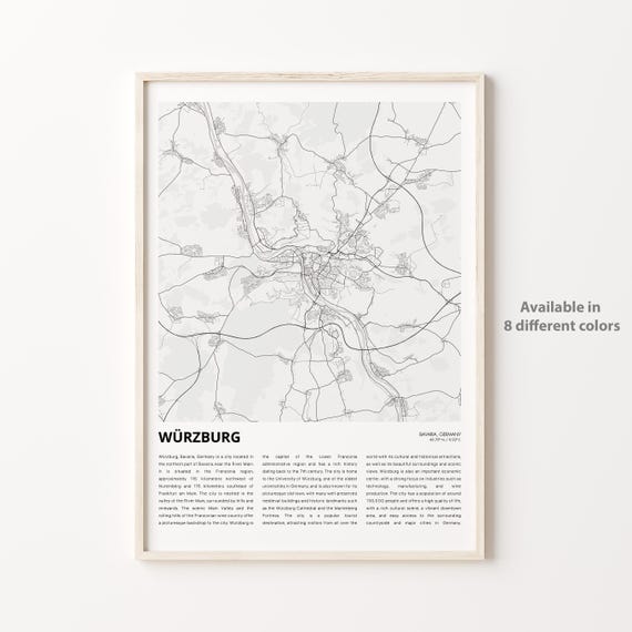 Wuerzburg Bavaria Germany Minimalist Black and White City Map Art Print