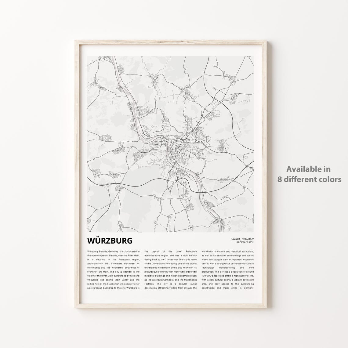 Wuerzburg Bavaria Germany Minimalist Black and White City Map Art Print