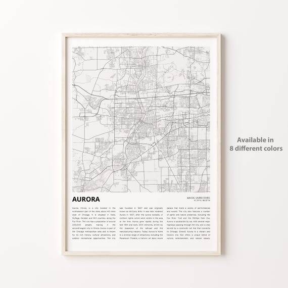 Aurora Map Print Travel Wall Decor Art Illinois Housewarming Gift Personalized Poster
