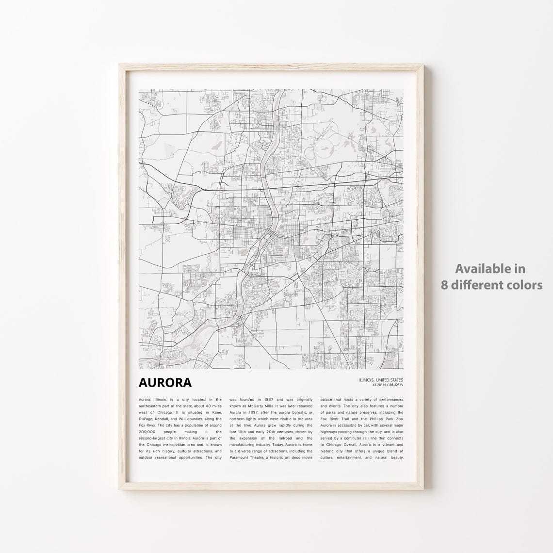 Aurora Map Print Travel Wall Decor Art Illinois Housewarming Gift Personalized Poster