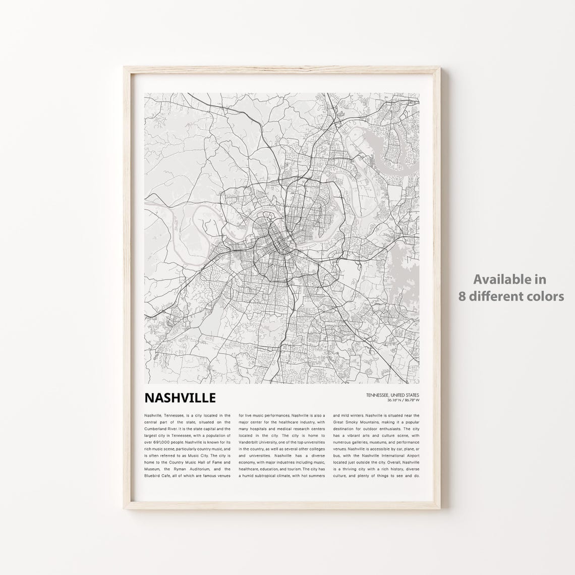 Nashville Tennessee Minimalist City Street Map Music City Travel Poster
