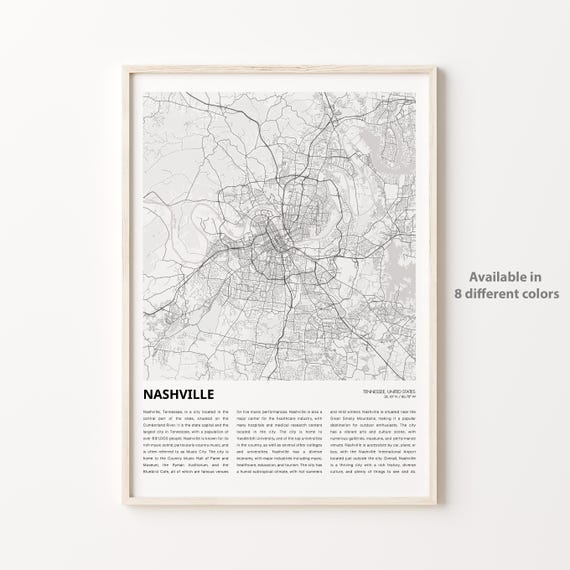 Nashville Tennessee Minimalist City Street Map Music City Travel Poster