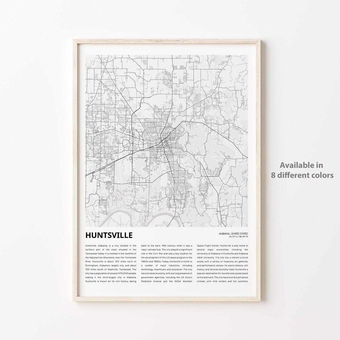 Huntsville Map Travel Poster, Alabama Wall Decor