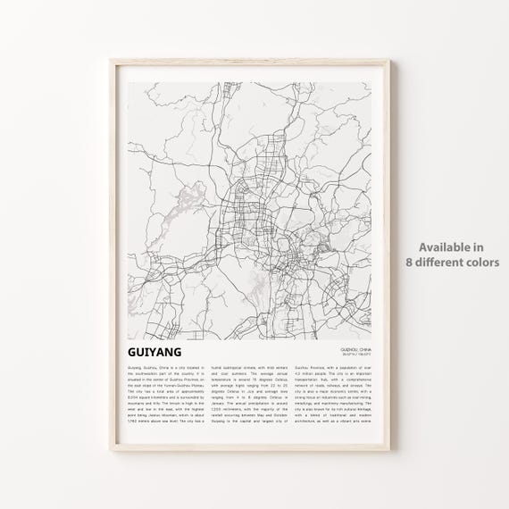 Guiyang Map Print Travel Wall Decor Art Guizhou Housewarming Gift