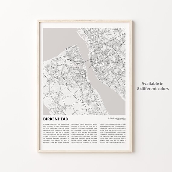 Birkenhead England River Mersey City Street Map Travel Poster