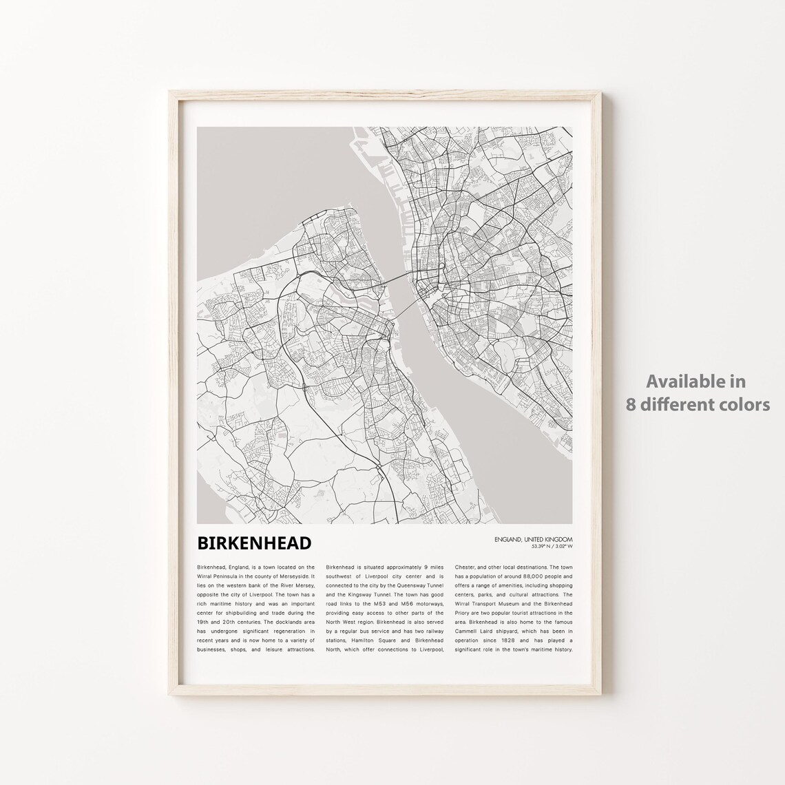 Birkenhead England River Mersey City Street Map Travel Poster