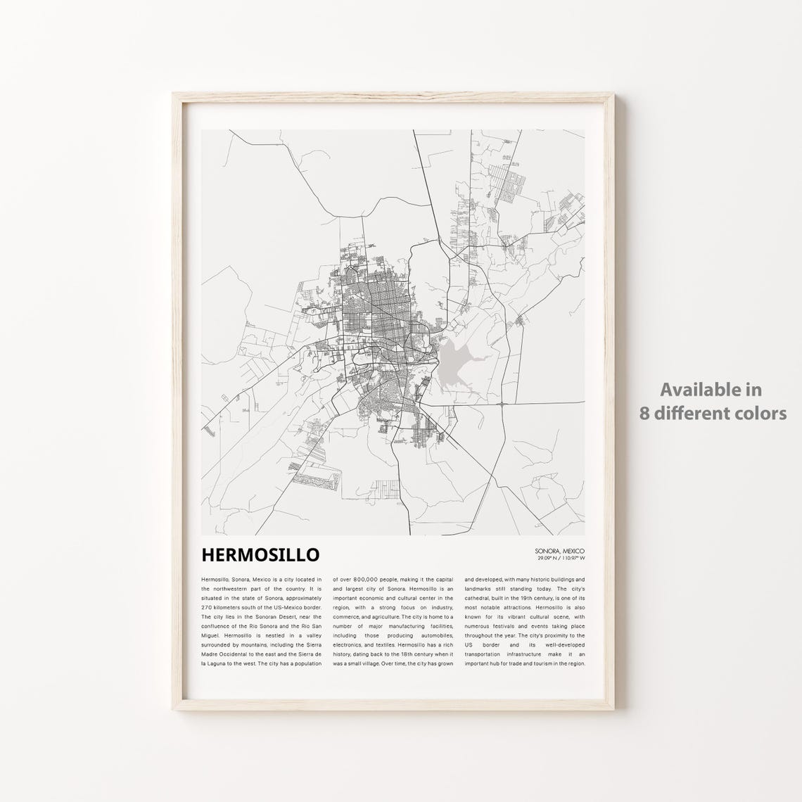 Hermosillo Map Print Travel Wall Decor Art Sonora Housewarming Gift