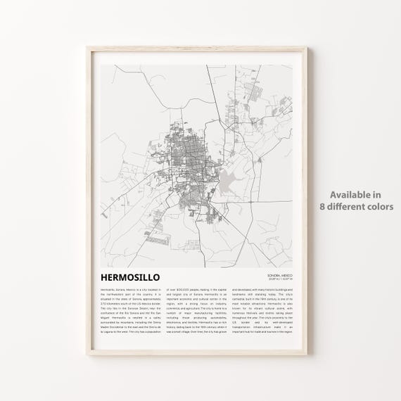 Hermosillo Map Print Travel Wall Decor Art Sonora Housewarming Gift