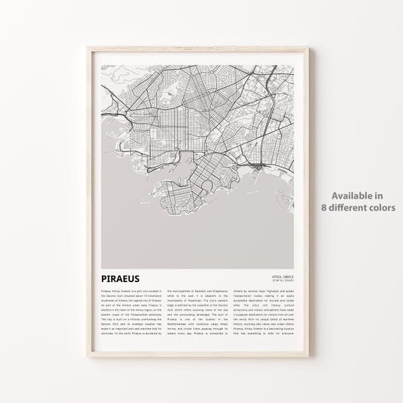 Piraeus Greece Minimalist Monochrome City Street Map Travel Poster