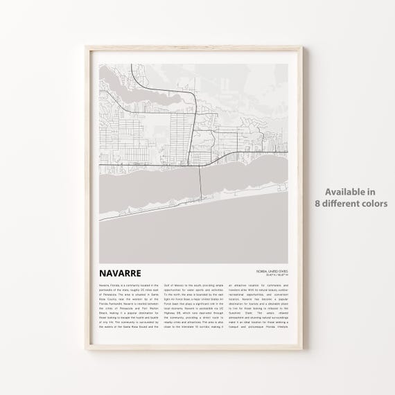 Navarre Map Print Travel Wall Decor Art Florida Housewarming Gift