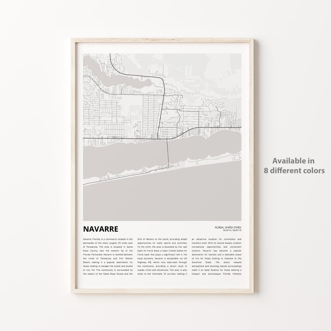 Navarre Map Print Travel Wall Decor Art Florida Housewarming Gift