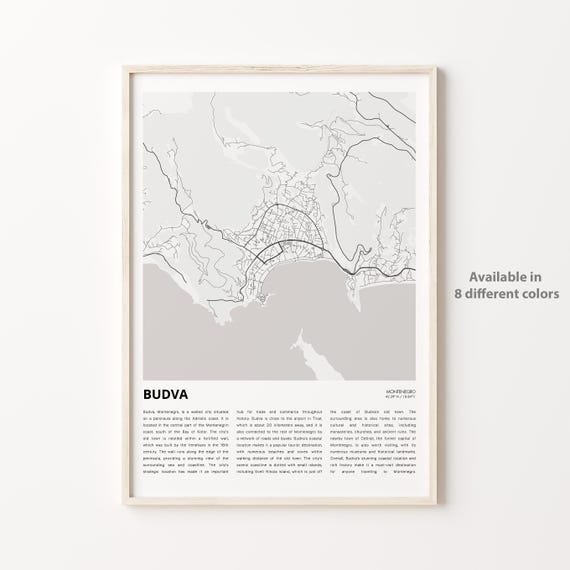 Budva Map Print Travel Wall Decor Art Housewarming Gift