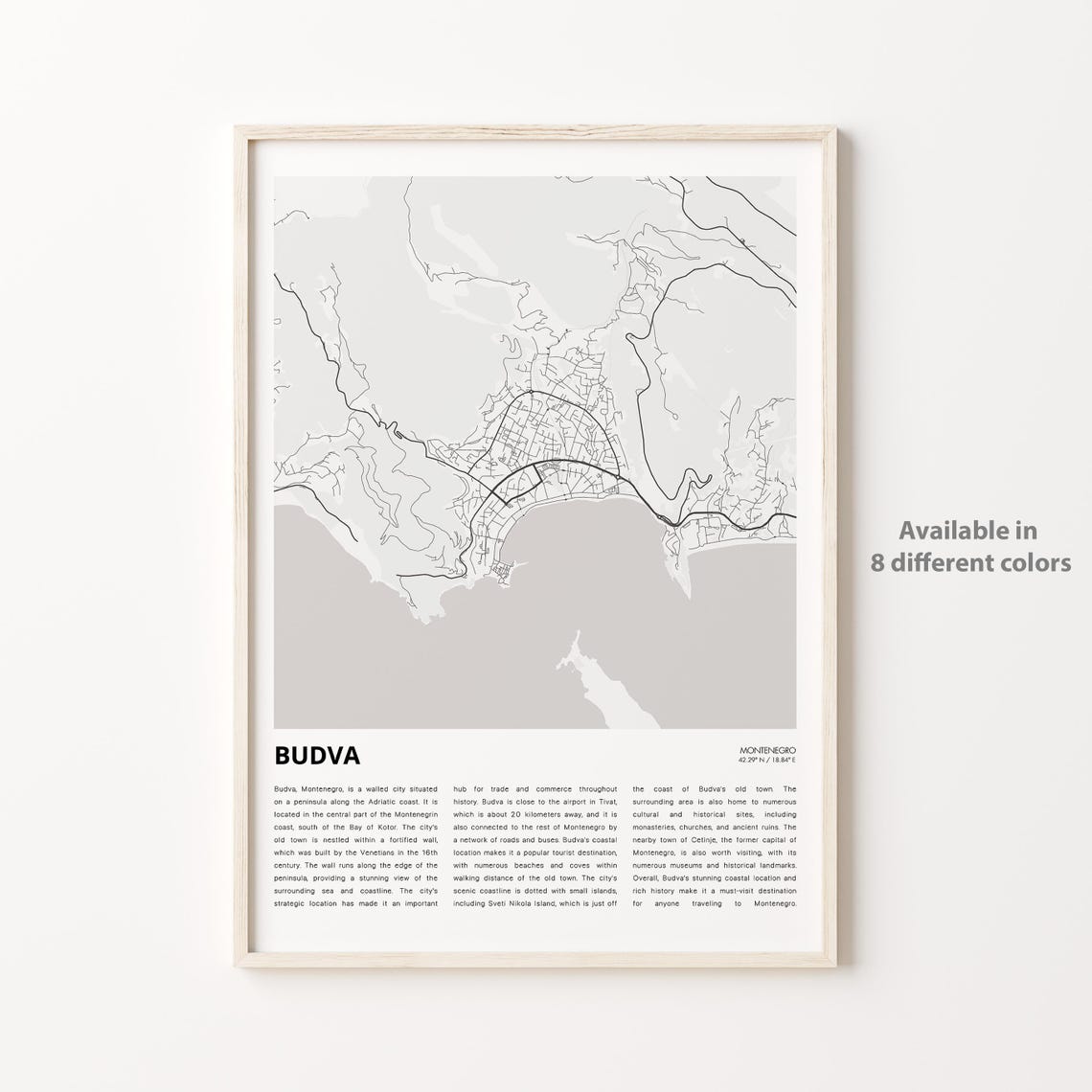 Budva Map Print Travel Wall Decor Art Housewarming Gift