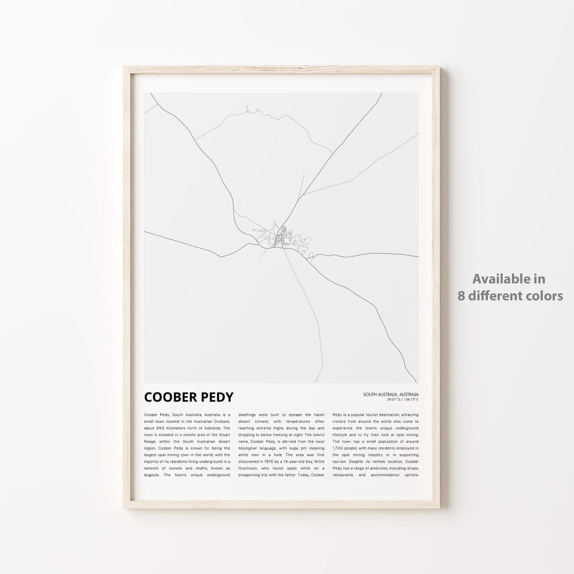 Coober Pedy Map Print Travel Wall Decor Art South Australia Housewarming Gift