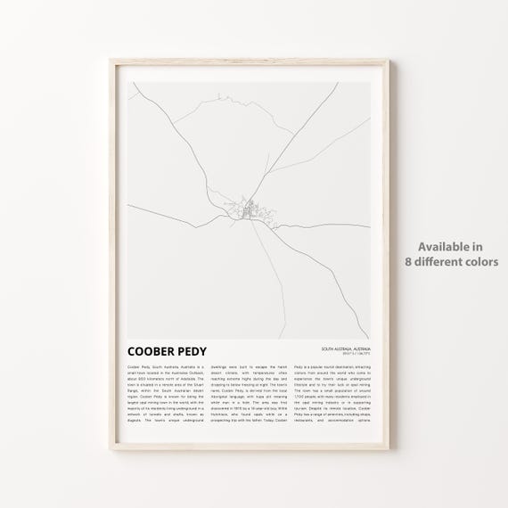 Coober Pedy Map Print Travel Wall Decor Art South Australia Housewarming Gift