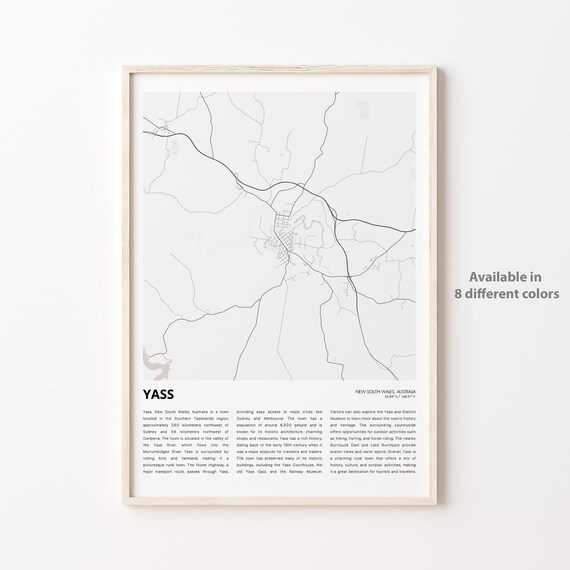 Yass New South Wales Australia Minimal Street Map Travel Print