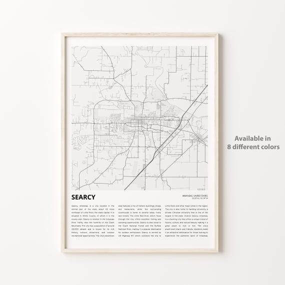 Searcy Arkansas Monochrome City Street Map History Text Print