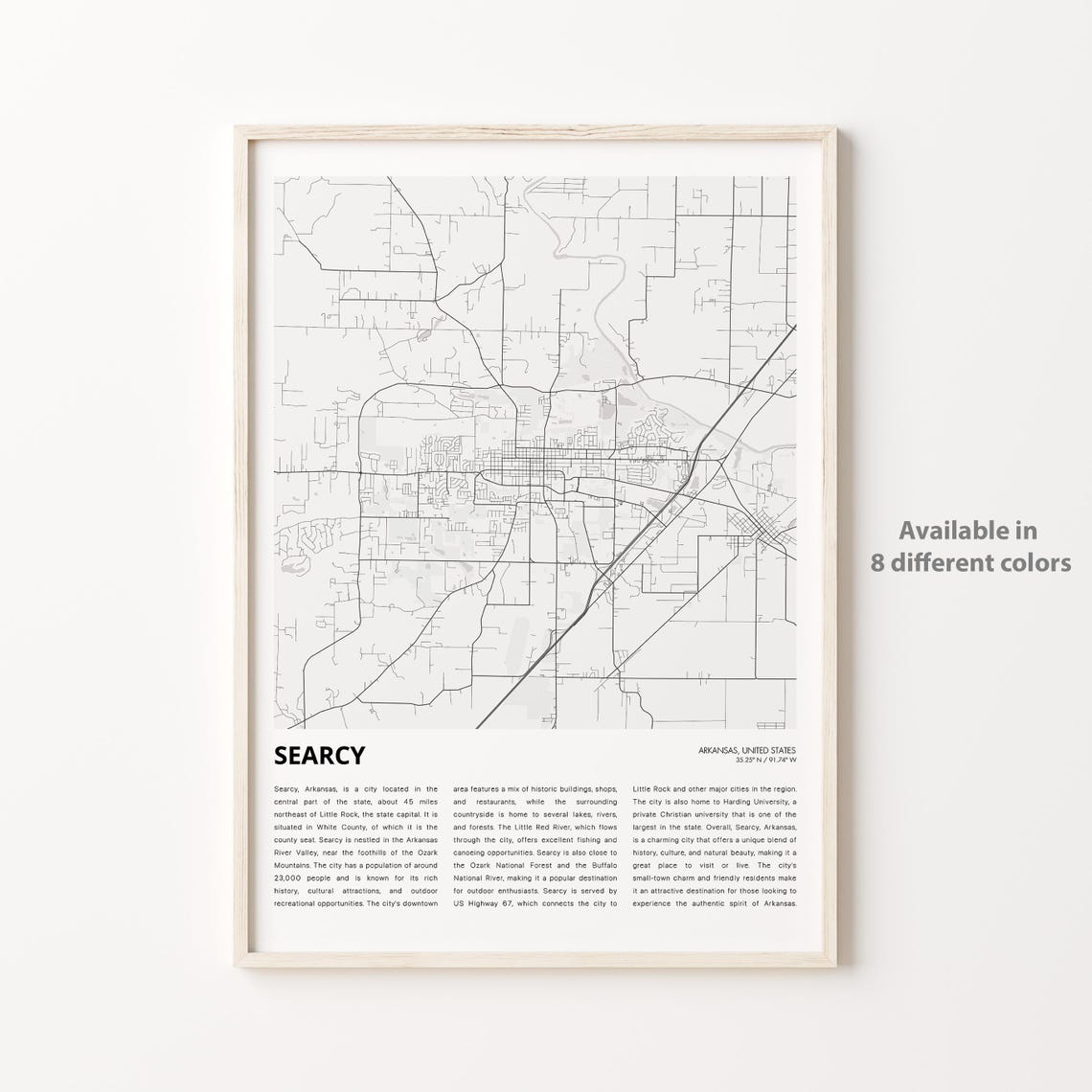 Searcy Arkansas Monochrome City Street Map History Text Print