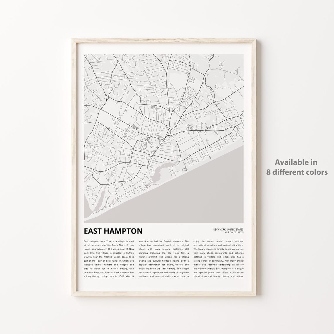 East Hampton New York Minimalist Coastal City Map Poster Art