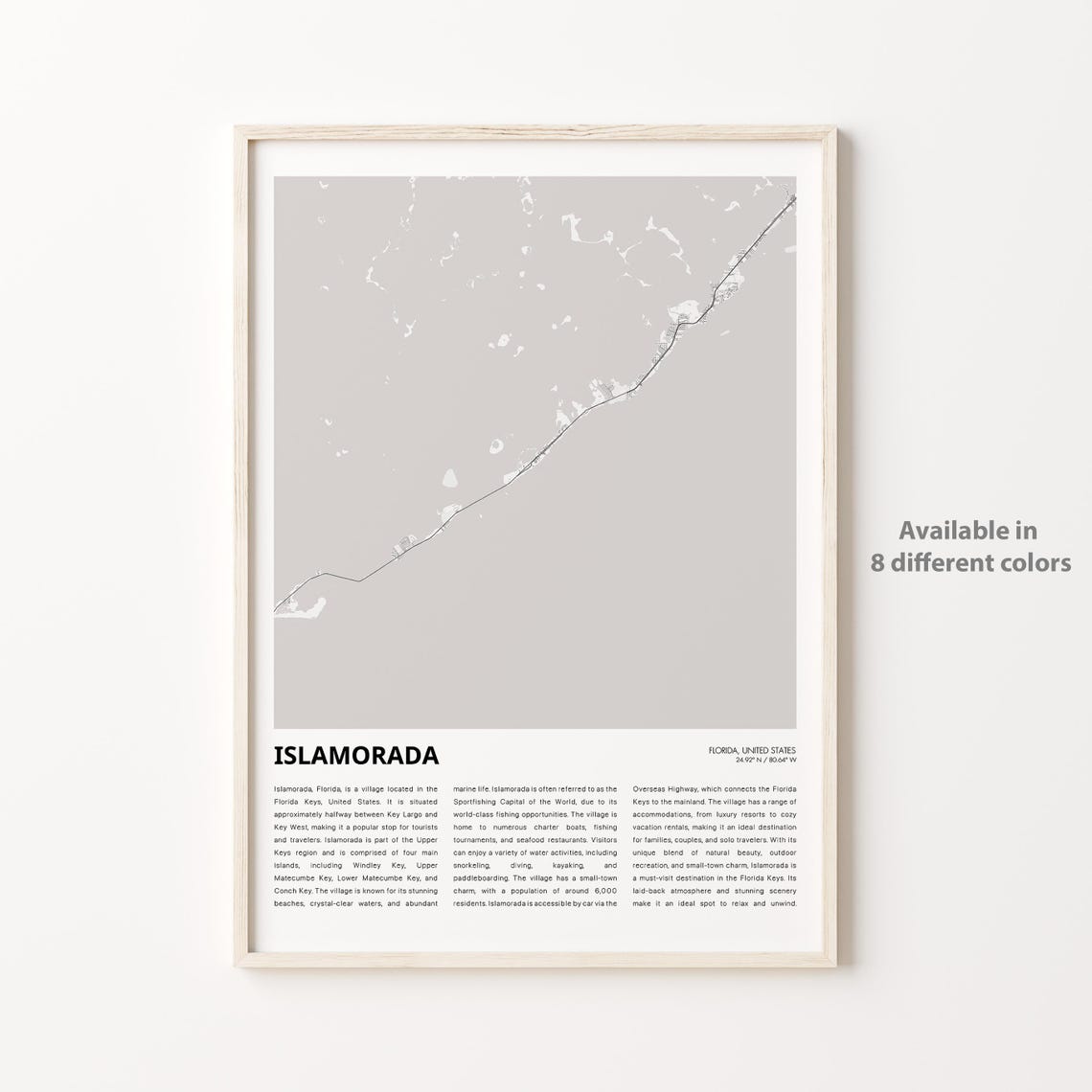 Islamorada Map Print Travel Wall Decor Art Florida Housewarming Gift