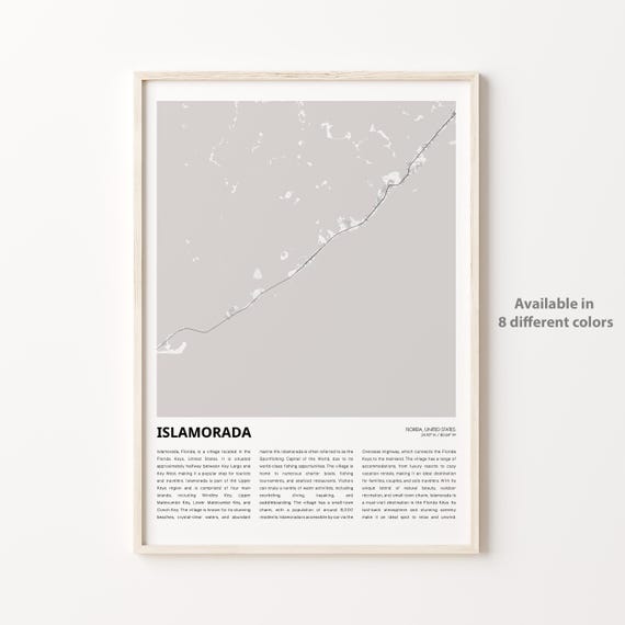 Islamorada Map Print Travel Wall Decor Art Florida Housewarming Gift