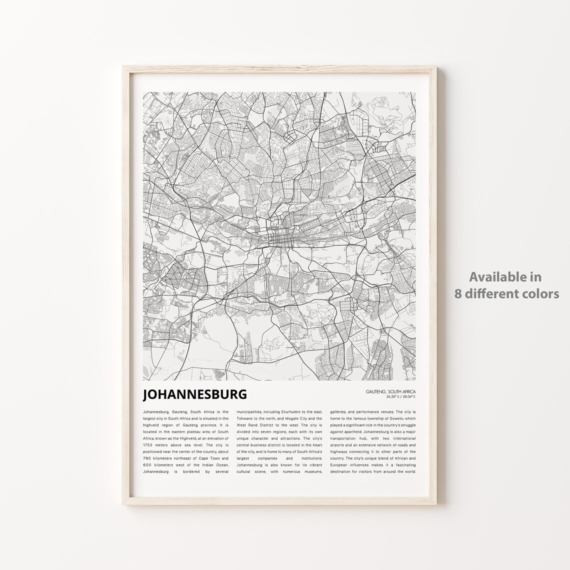 Johannesburg Gauteng South Africa Minimalist Map Travel Poster