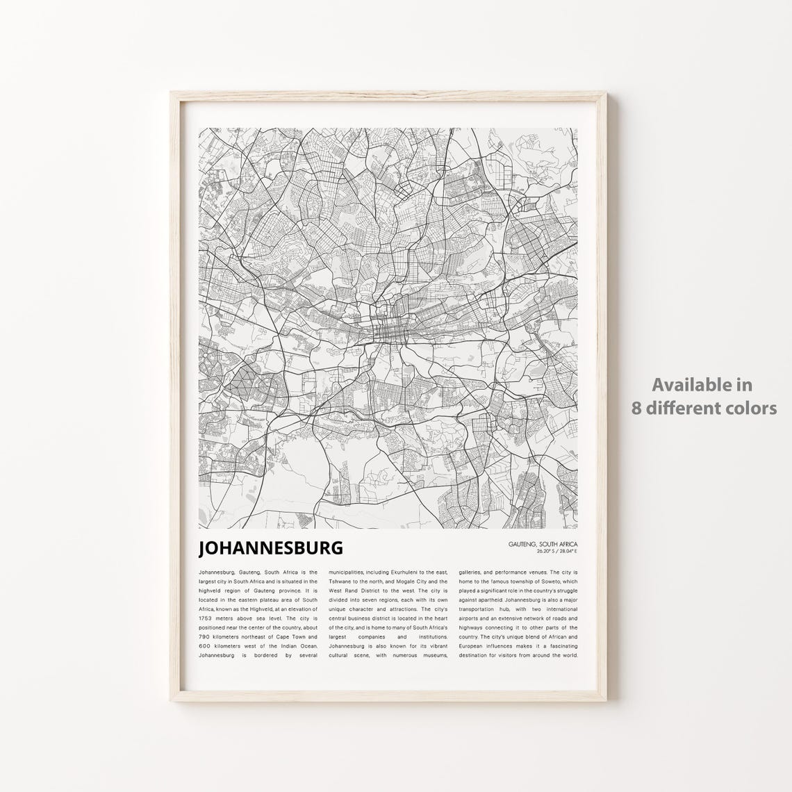 Johannesburg Map Print Travel Wall Decor Art Gauteng Housewarming Gift