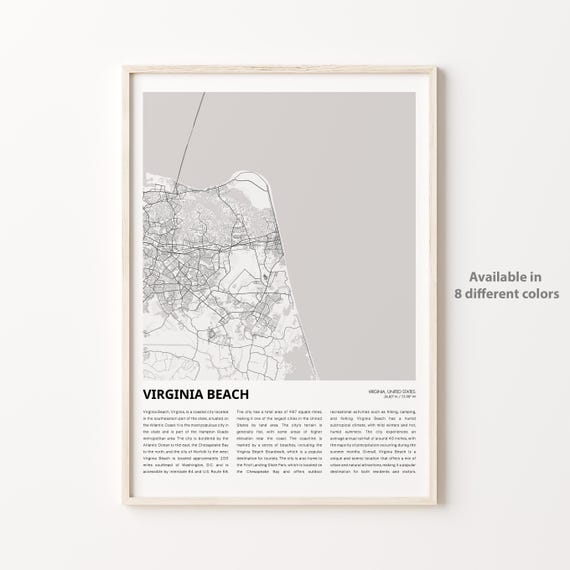 Virginia Beach Map Print Travel Wall Decor Art Housewarming Gift