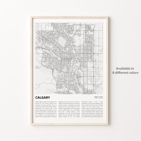 Calgary Map Print Travel Wall Decor Art Alberta Housewarming Gift