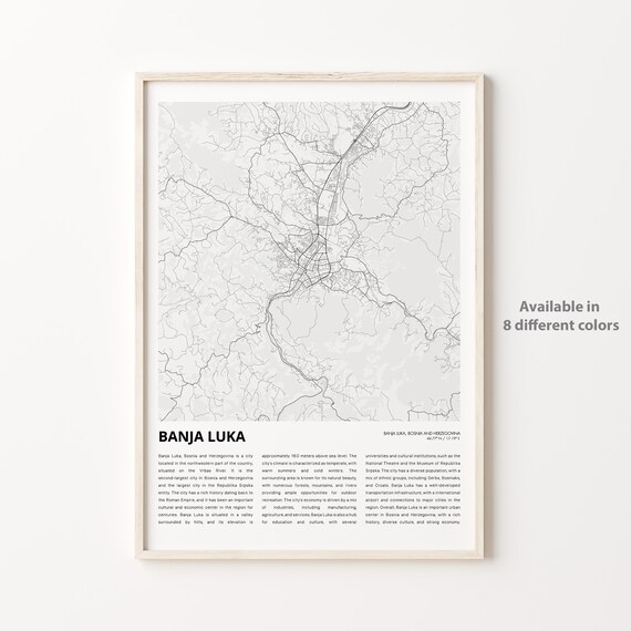 Banja Luka Bosnia and Herzegovina City Map Travel Wall Poster