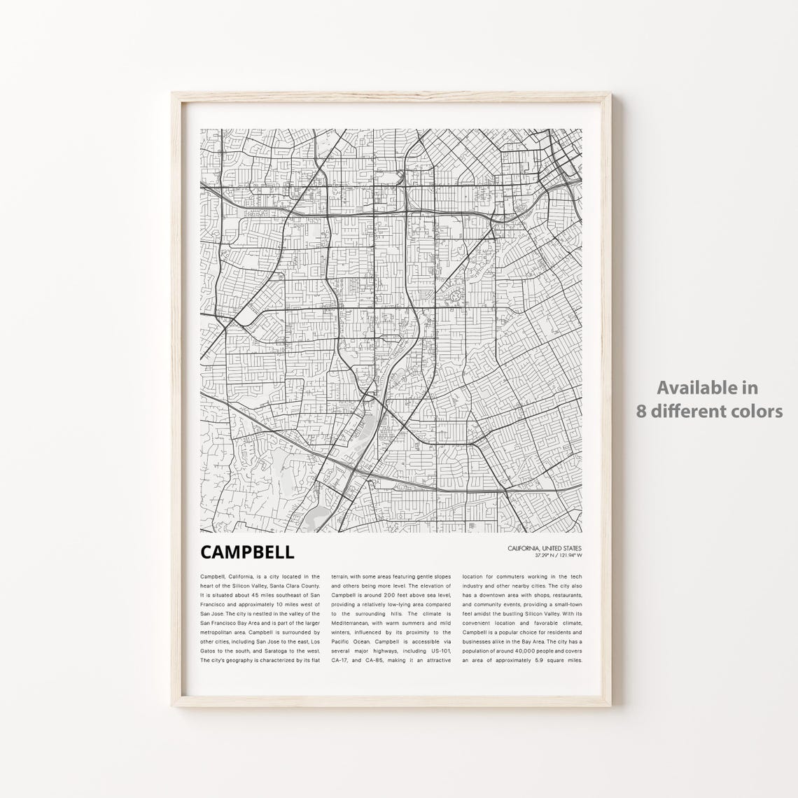 Campbell Map Print Travel Wall Decor Art Housewarming Gift