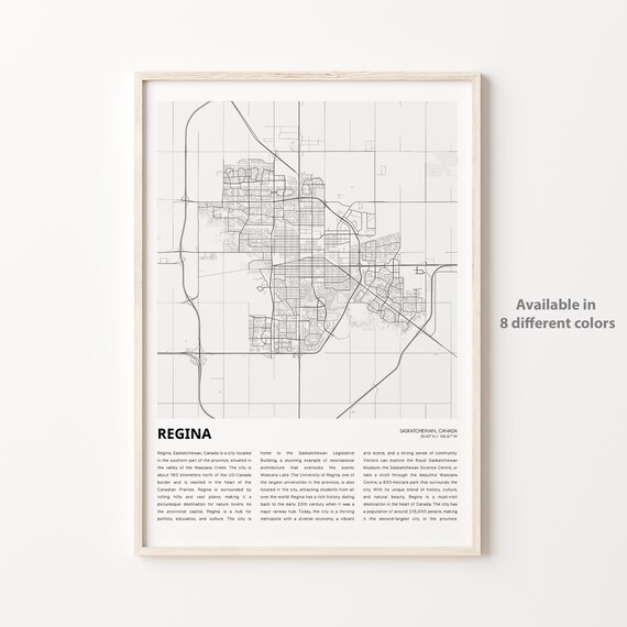 Regina Saskatchewan Canada Detailed City Map Street Plan Poster