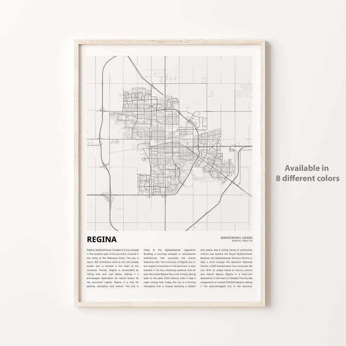 Regina Saskatchewan Canada Detailed City Map Street Plan Poster